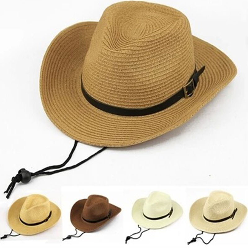 남자 서양 카우보이 모자 접이식 숙녀 여행 밀짚 모자 비치 낚시 태양 모자 여름 승마 자외선 보호 큰 챙 모자